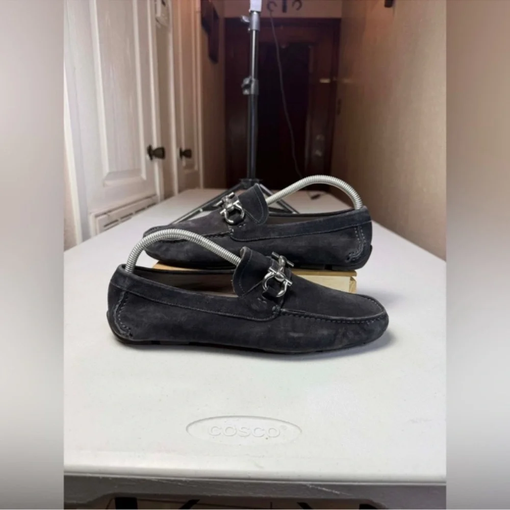 Salvatore Ferragamo Parigi Gancini Driving Loafers Suede Bit Mens Size 7